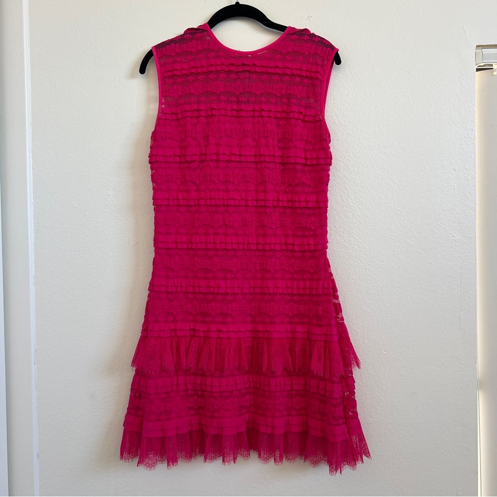 SHO Tadashi Shoji | Hot Pink Tiered Ruffle Lace Mini Dress - Size M - Picture 3 of 8